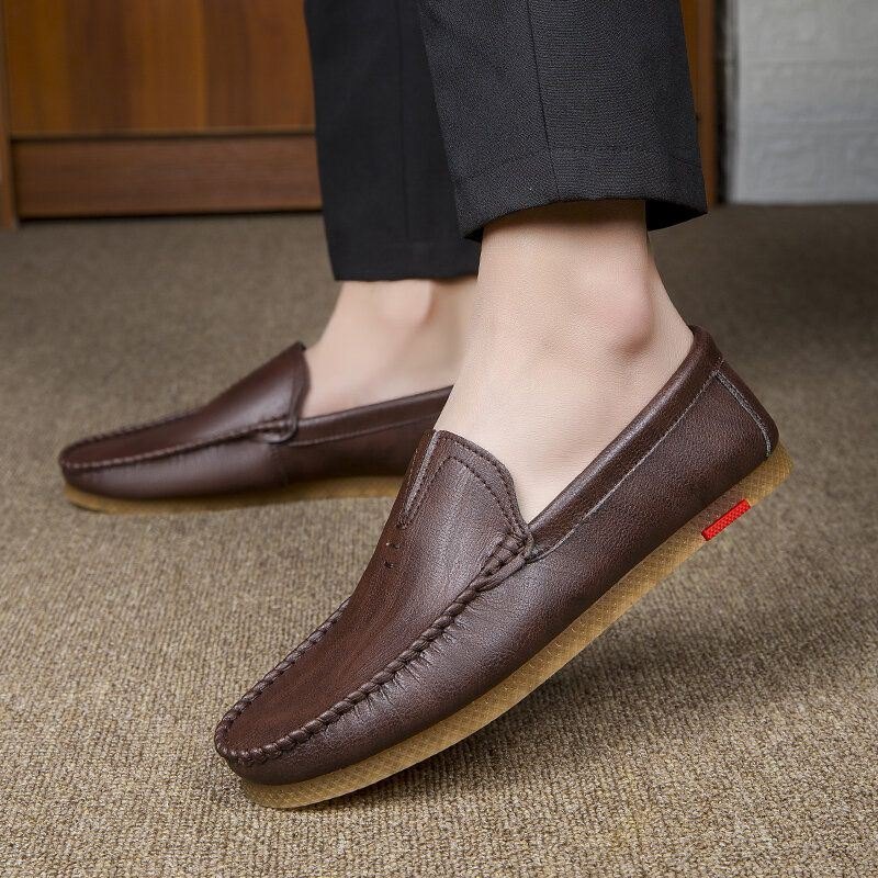 Herre Mikrofiber Pustende Komfortabel Bunn Slip On Kjøring Uformelle Leather Loafers Sko