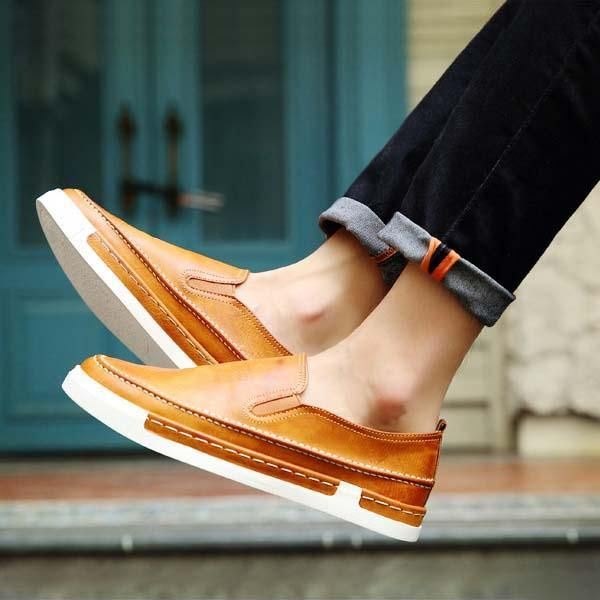 Herre Mote Sko Pu Rund Toe Slip On Outdoor Sneakers Vintage Style