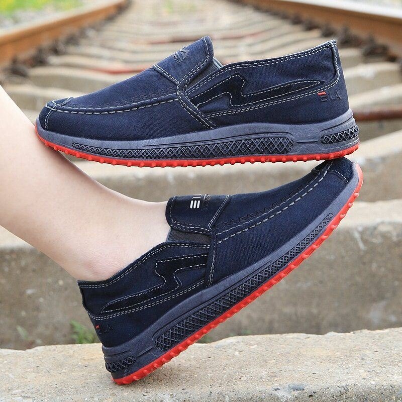 Herre Old Peking Comfy Pustende Slip On Casual Canvas Sko