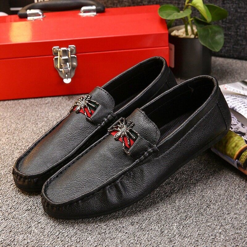 Herre Pu Butterfly Decoration Fashion Business Slip On Leather Loafers