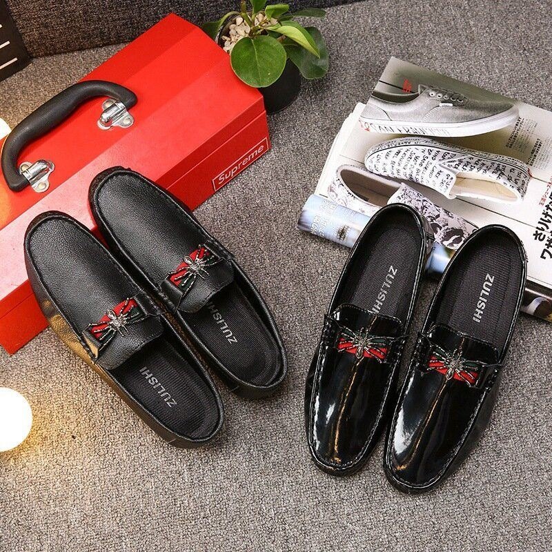 Herre Pu Butterfly Decoration Fashion Business Slip On Leather Loafers