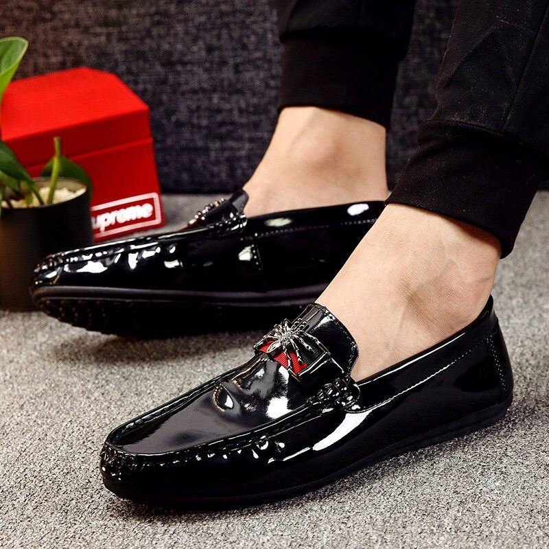 Herre Pu Butterfly Decoration Fashion Business Slip On Leather Loafers