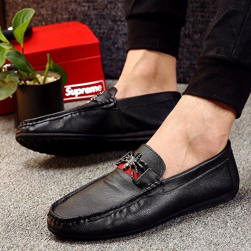 Herre Pu Butterfly Decoration Fashion Business Slip On Leather Loafers