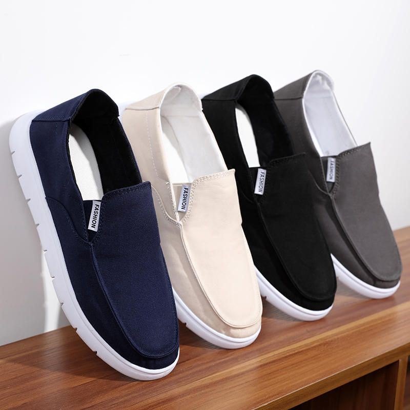 Herre Pure Color Canvas Pustende Slip On Flats Casual Sko