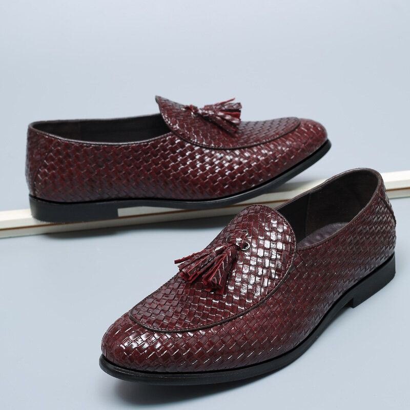 Herre Pustende Komfortabel Bunn Weave Vintage Dusk Spiss Tå Slip On Business Casual Sko