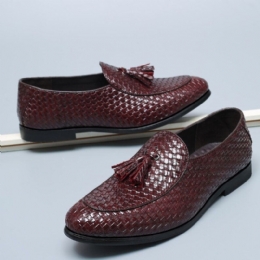 Herre Pustende Komfortabel Bunn Weave Vintage Dusk Spiss Tå Slip On Business Casual Sko