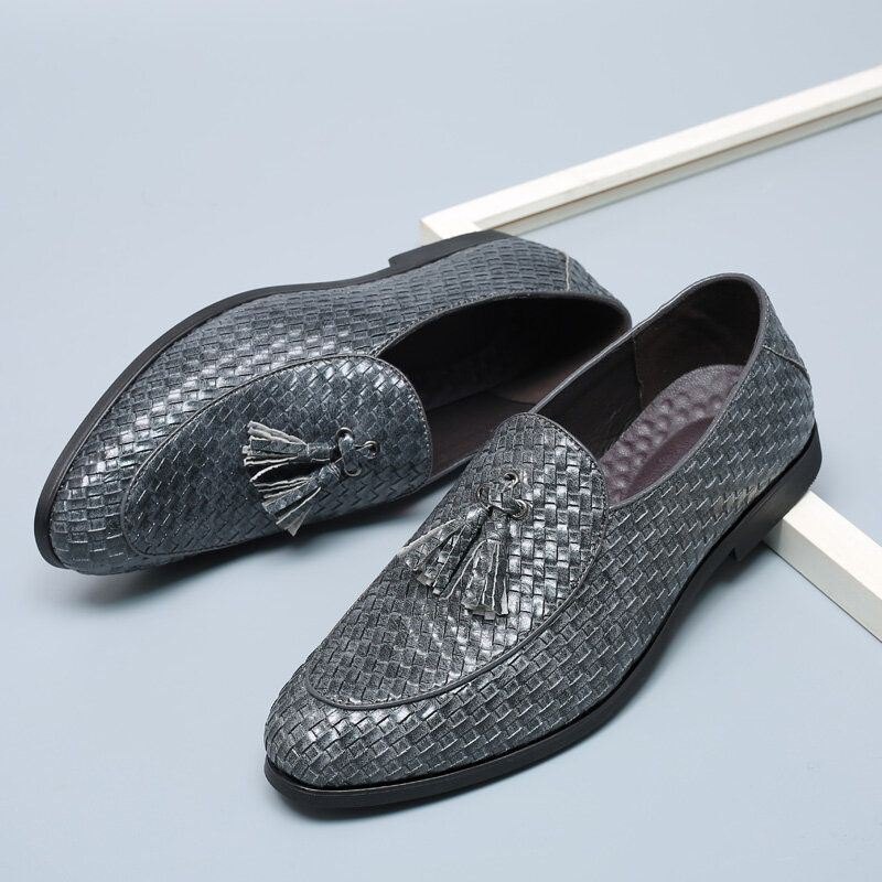 Herre Pustende Komfortabel Bunn Weave Vintage Dusk Spiss Tå Slip On Business Casual Sko