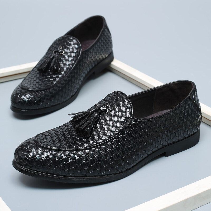 Herre Pustende Komfortabel Bunn Weave Vintage Dusk Spiss Tå Slip On Business Casual Sko