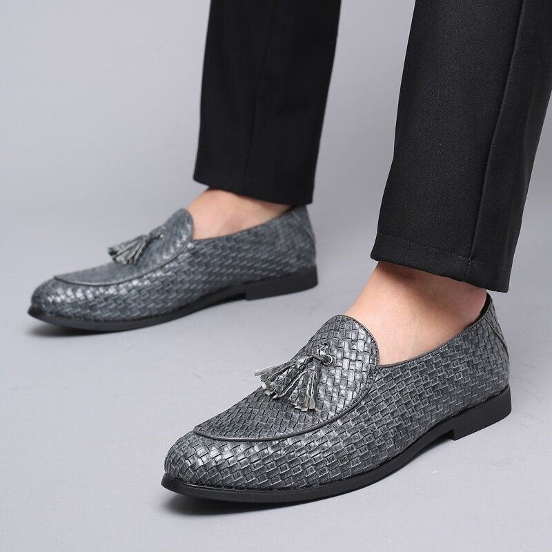 Herre Pustende Komfortabel Bunn Weave Vintage Dusk Spiss Tå Slip On Business Casual Sko