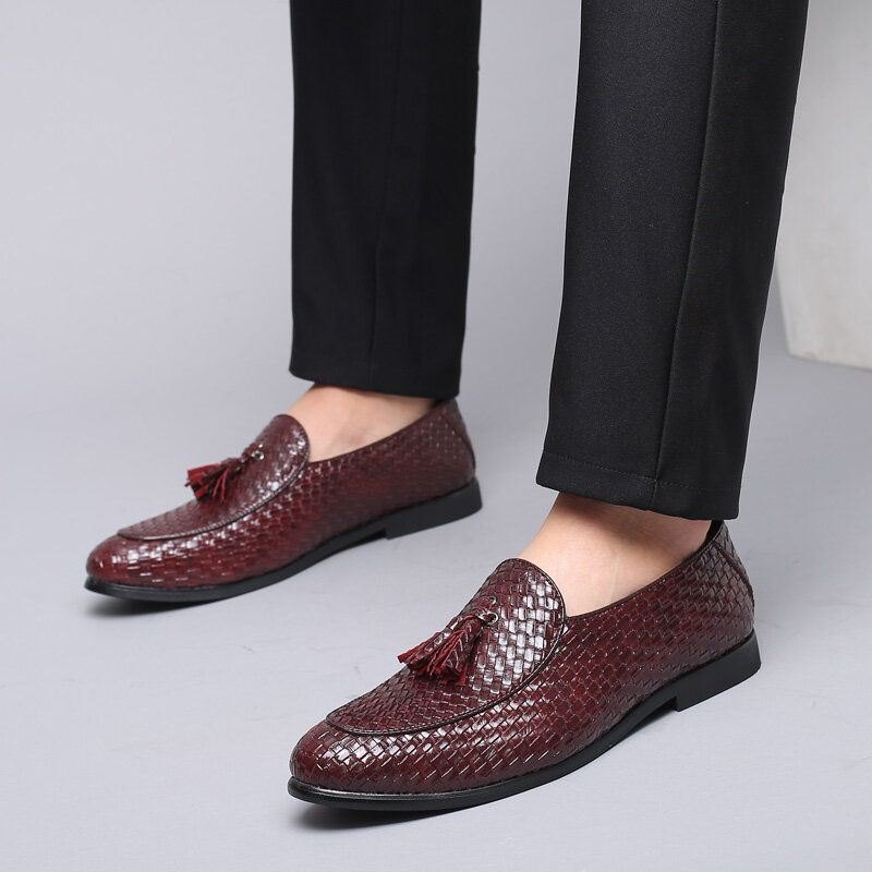 Herre Pustende Komfortabel Bunn Weave Vintage Dusk Spiss Tå Slip On Business Casual Sko