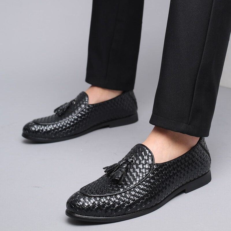 Herre Pustende Komfortabel Bunn Weave Vintage Dusk Spiss Tå Slip On Business Casual Sko