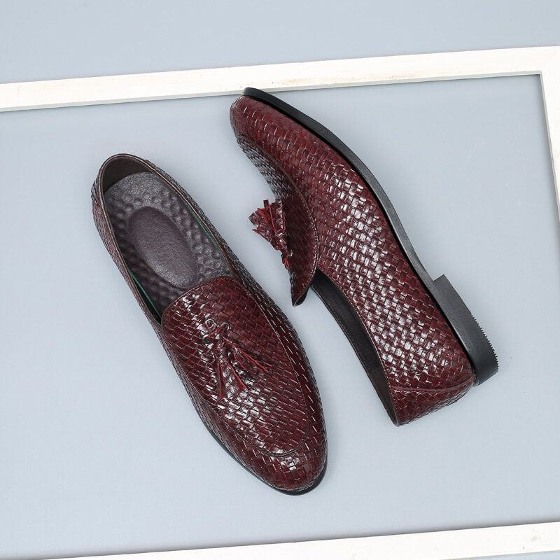 Herre Pustende Komfortabel Bunn Weave Vintage Dusk Spiss Tå Slip On Business Casual Sko