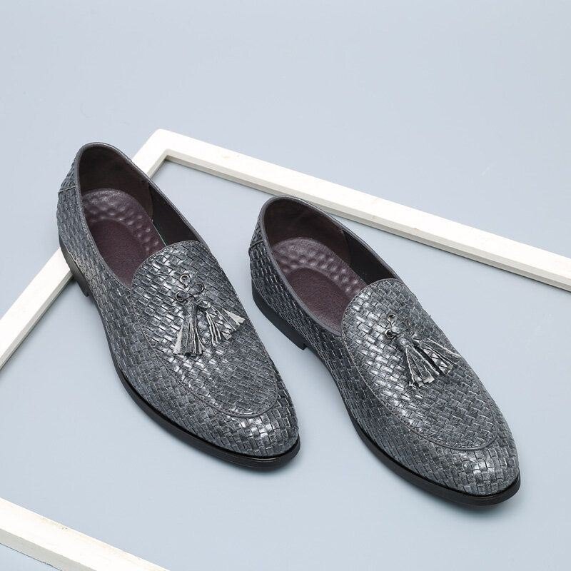 Herre Pustende Komfortabel Bunn Weave Vintage Dusk Spiss Tå Slip On Business Casual Sko