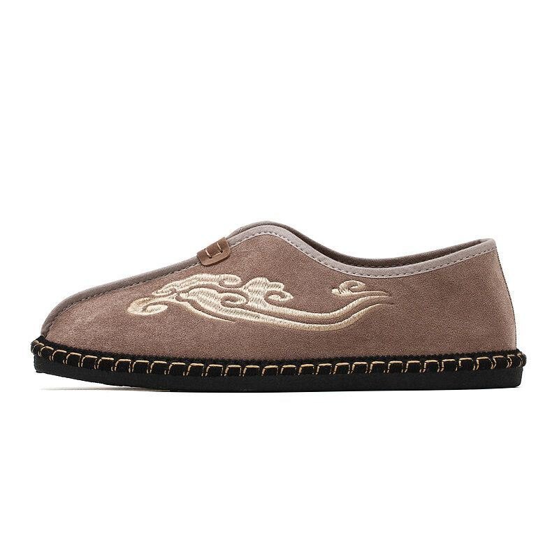 Herre Retro Broderi Semsket Skinn Comfy Slip On Loafers Uformelle Kjøresko