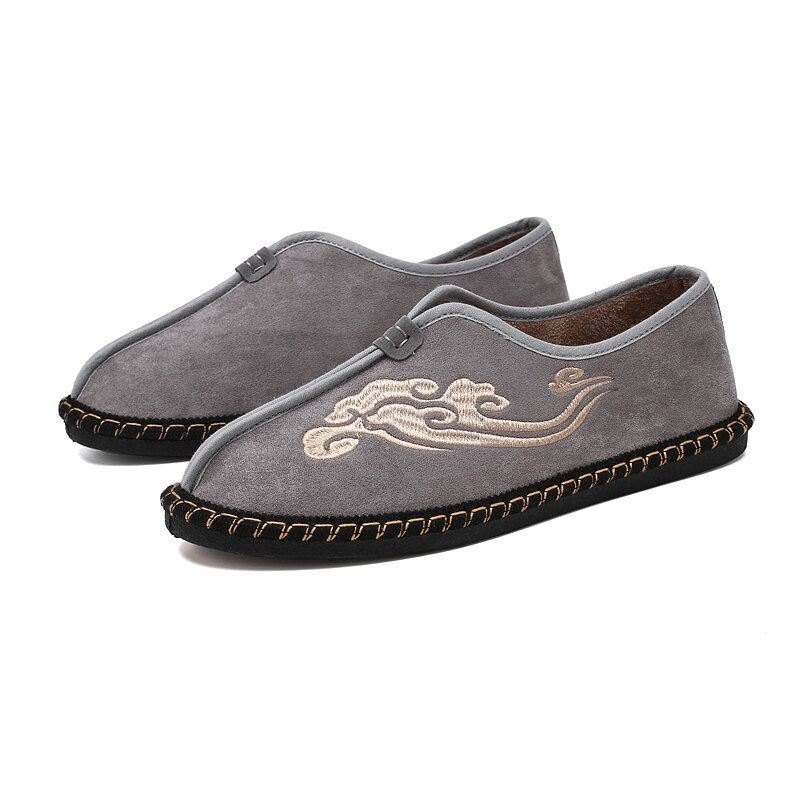 Herre Retro Broderi Semsket Skinn Comfy Slip On Loafers Uformelle Kjøresko