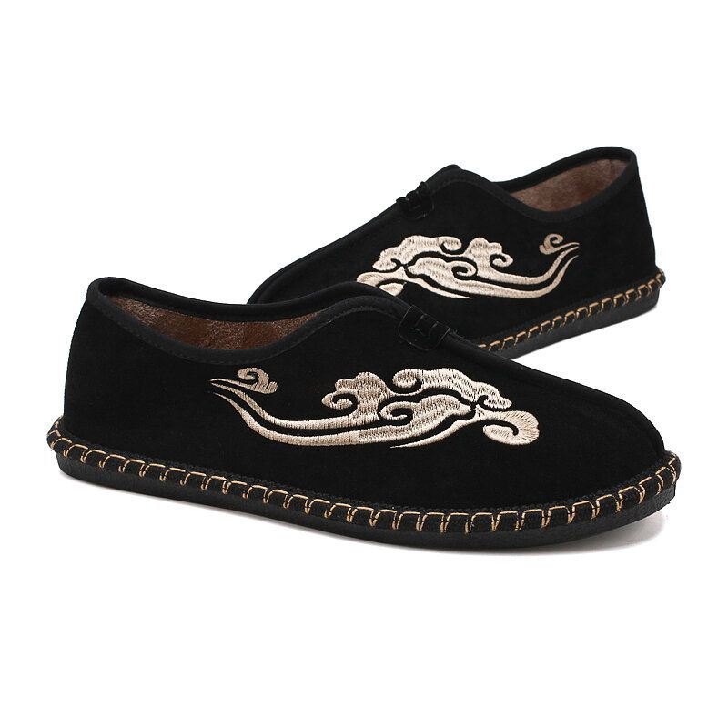 Herre Retro Broderi Semsket Skinn Comfy Slip On Loafers Uformelle Kjøresko