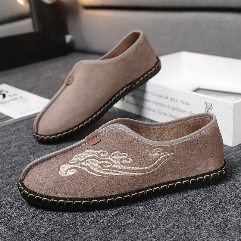 Herre Retro Broderi Semsket Skinn Comfy Slip On Loafers Uformelle Kjøresko