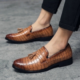 Herre Skinn Pustende Myk Såle Retro Crocodile Grain Slip On Casual Sko