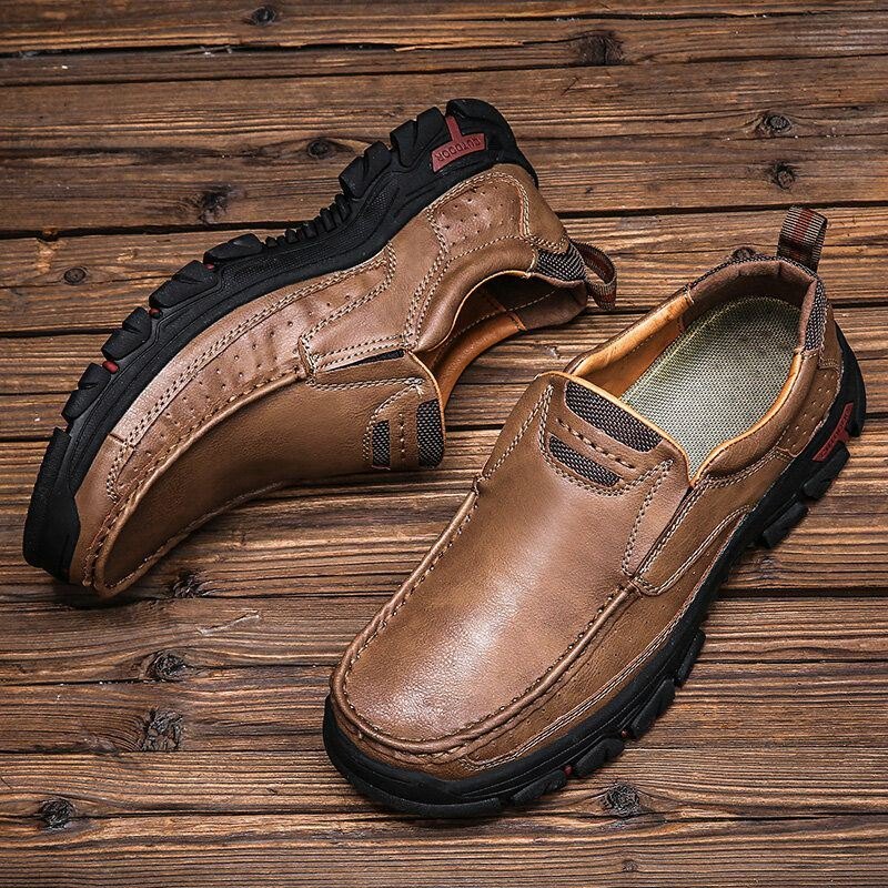 Men Comfy Cowhide Skinn Sklisikre Myke Slip On Outdoor Casual Sko