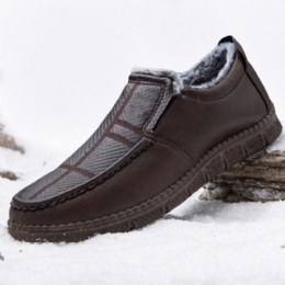 Sklisikker Herreskinn Varmfôret Myk Såle Solid Komfortabel Slip On Outdoor Casual Snøsko