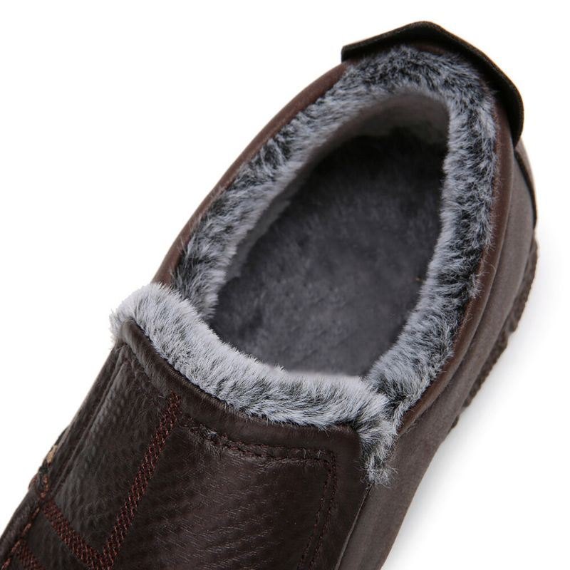 Sklisikker Herreskinn Varmfôret Myk Såle Solid Komfortabel Slip On Outdoor Casual Snøsko