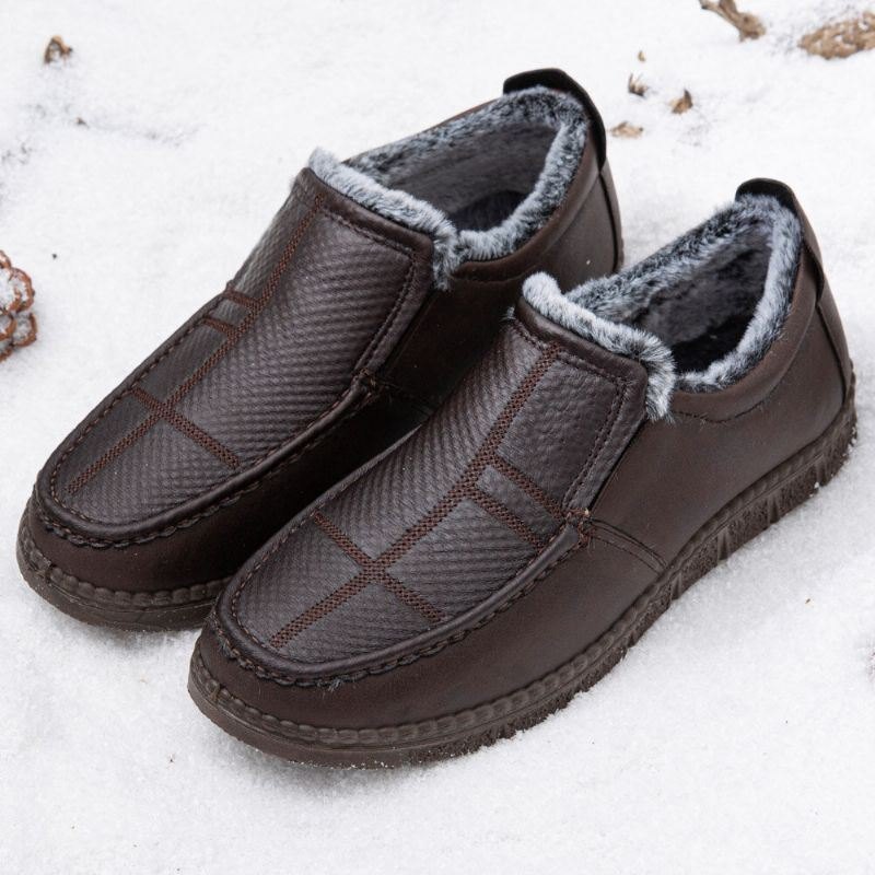 Sklisikker Herreskinn Varmfôret Myk Såle Solid Komfortabel Slip On Outdoor Casual Snøsko