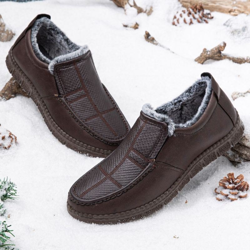 Sklisikker Herreskinn Varmfôret Myk Såle Solid Komfortabel Slip On Outdoor Casual Snøsko