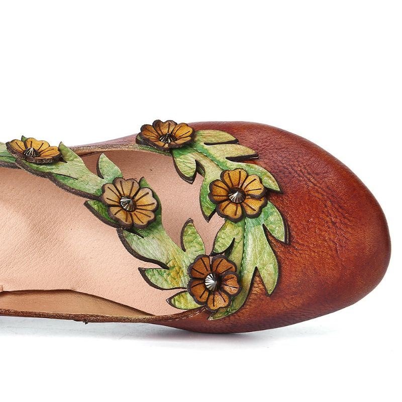 Dame Blomsterdekorasjon Ekte Skinn Slip On Spring Pumps