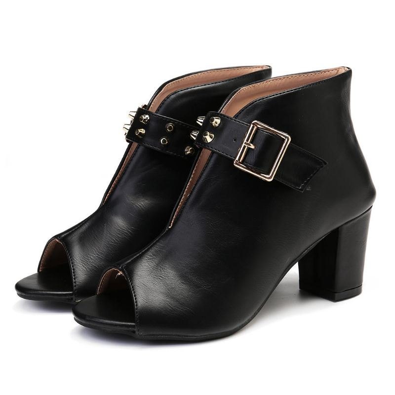 Dame Nagle Peep Toe Spenne Høyhæl Chunky Heel Pumps