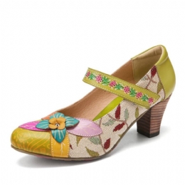 Elegante Blomster For Dame Dekor Løvstoffsøm Trykket Kuskinn Skinn Comfy Mary Jane Pumps