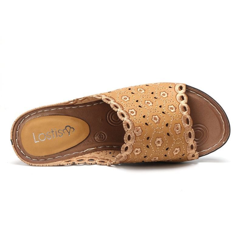 Blomsterbroderte Chunky Hæl Peep Toe Sandaler For Kvinner