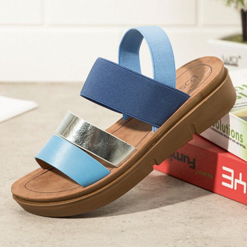 Dame Colorblock Cross Elastisk Strap Platform Sandaler