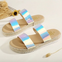 Dame Dobbel Gradient Farge Stropp Behagelig Sklisikker Espadrille Platform Sandaler