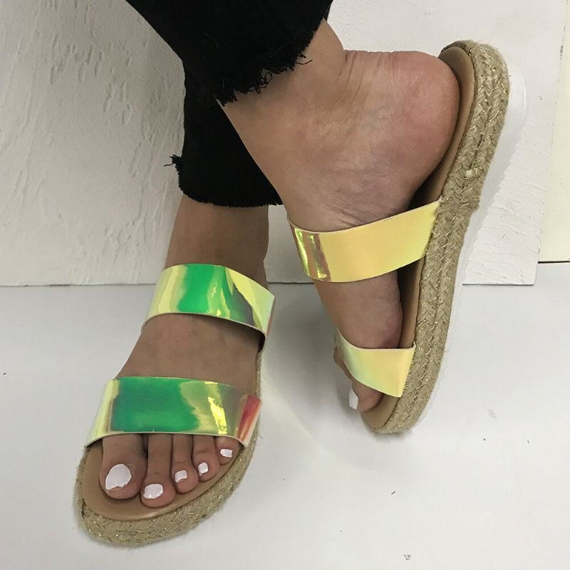 Dame Dobbel Gradient Farge Stropp Behagelig Sklisikker Espadrille Platform Sandaler