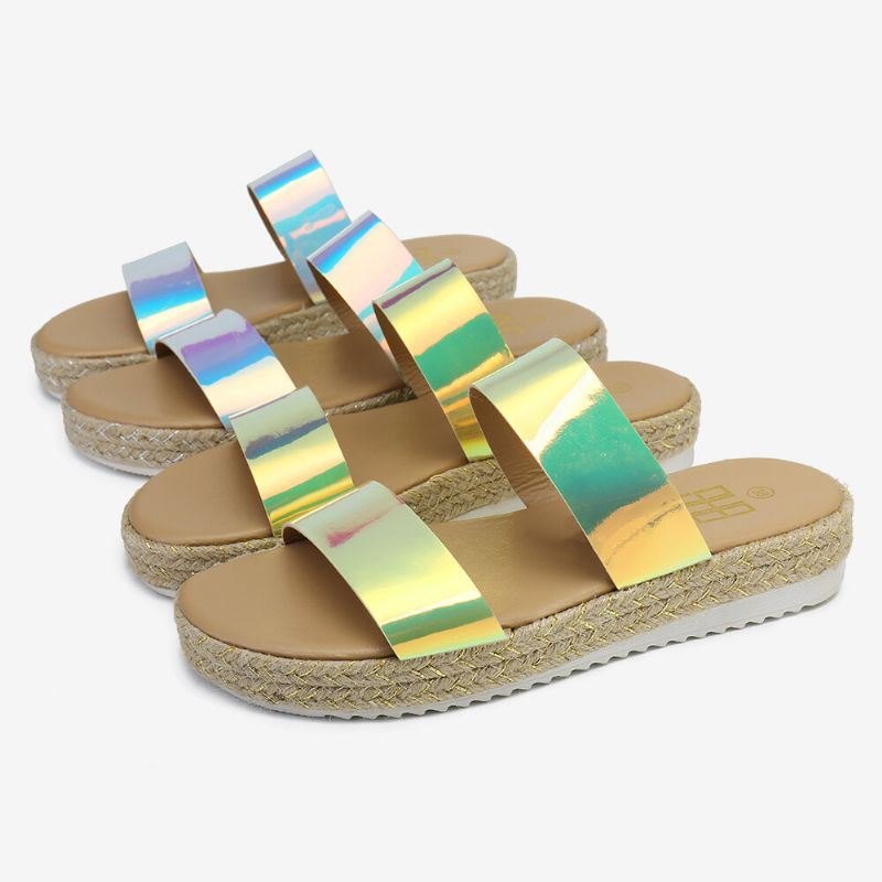 Dame Dobbel Gradient Farge Stropp Behagelig Sklisikker Espadrille Platform Sandaler