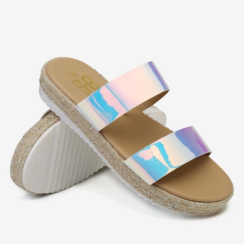 Dame Dobbel Gradient Farge Stropp Behagelig Sklisikker Espadrille Platform Sandaler