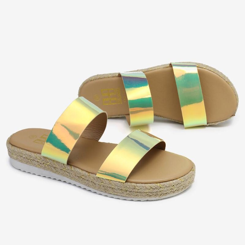 Dame Dobbel Gradient Farge Stropp Behagelig Sklisikker Espadrille Platform Sandaler