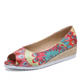 Dame Espadrille Comfy Wedge Peep Toe Slip On Platforms