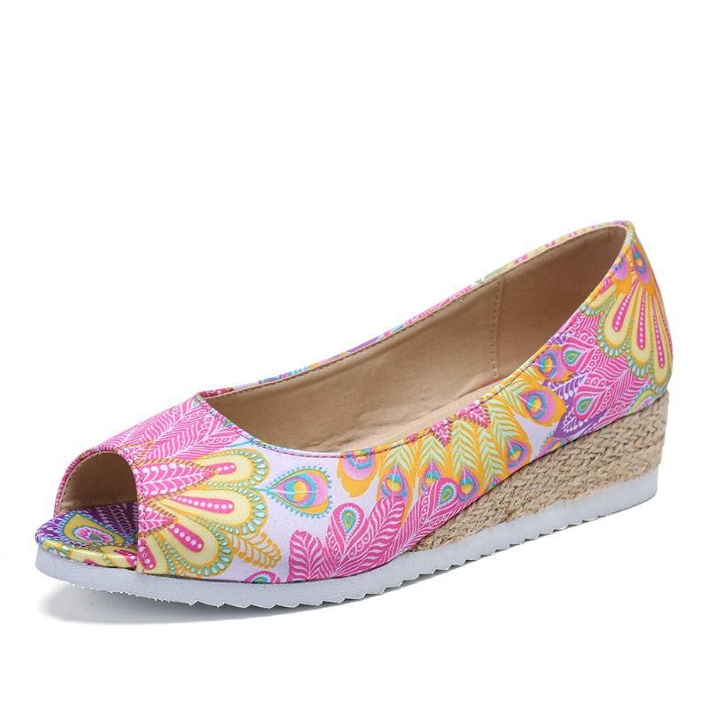 Dame Espadrille Comfy Wedge Peep Toe Slip On Platforms