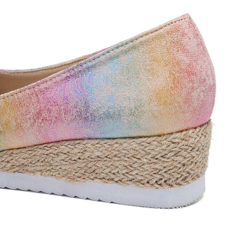 Dame Fargerike Espadrille Comfy Wedge Peep Toe-plattformer