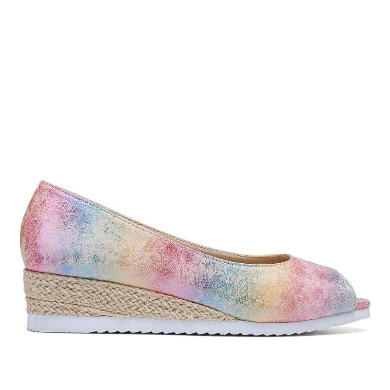 Dame Fargerike Espadrille Comfy Wedge Peep Toe-plattformer