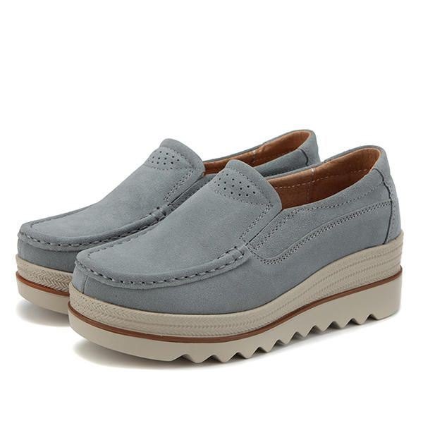 Dame Semsket Skinn Pustende Slip On Platforms Fritidssko