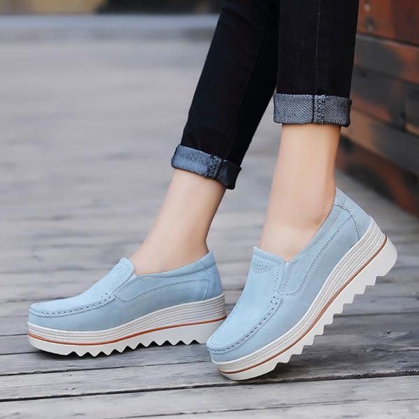 Dame Semsket Skinn Pustende Slip On Platforms Fritidssko