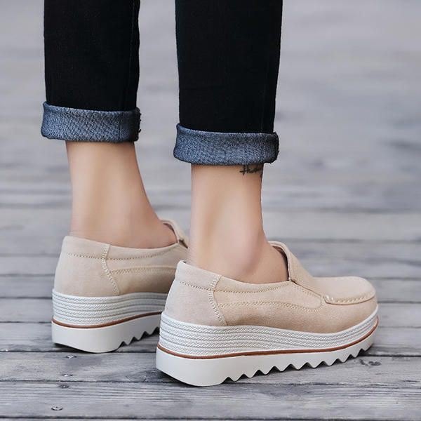 Dame Semsket Skinn Pustende Slip On Platforms Fritidssko