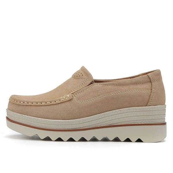 Dame Semsket Skinn Pustende Slip On Platforms Fritidssko