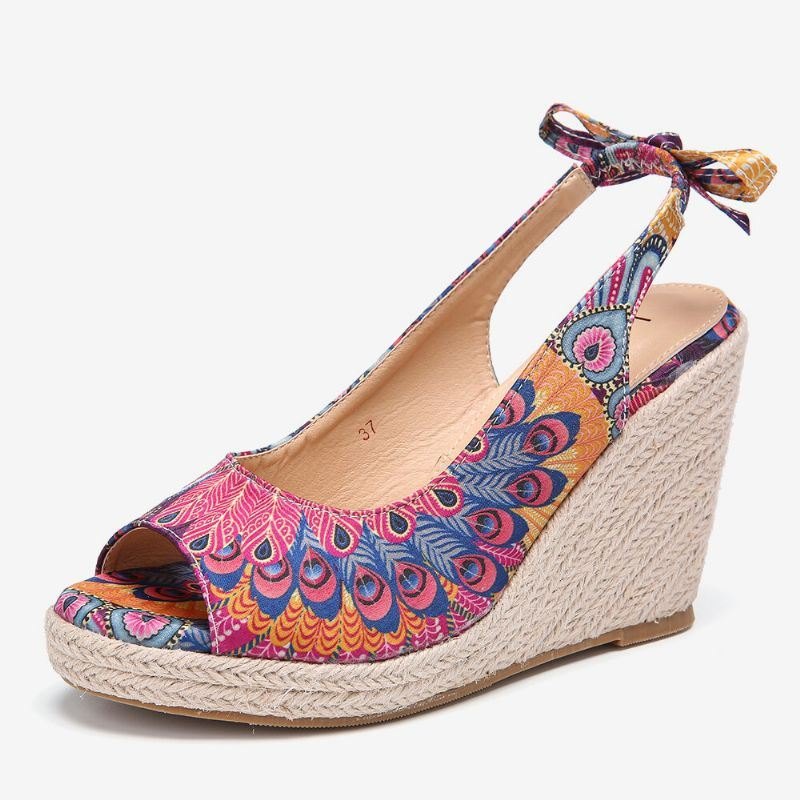 Dame Utskrift Dekor Komfortabel Bærbar Peep Toe Casual Wedges Sandaler