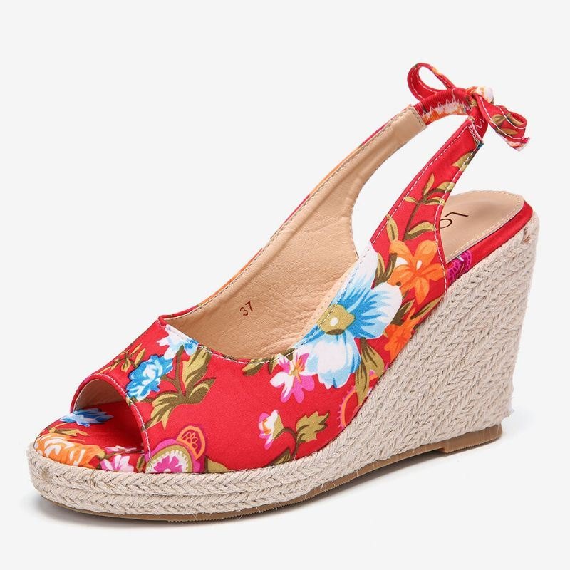 Dame Utskrift Dekor Komfortabel Bærbar Peep Toe Casual Wedges Sandaler