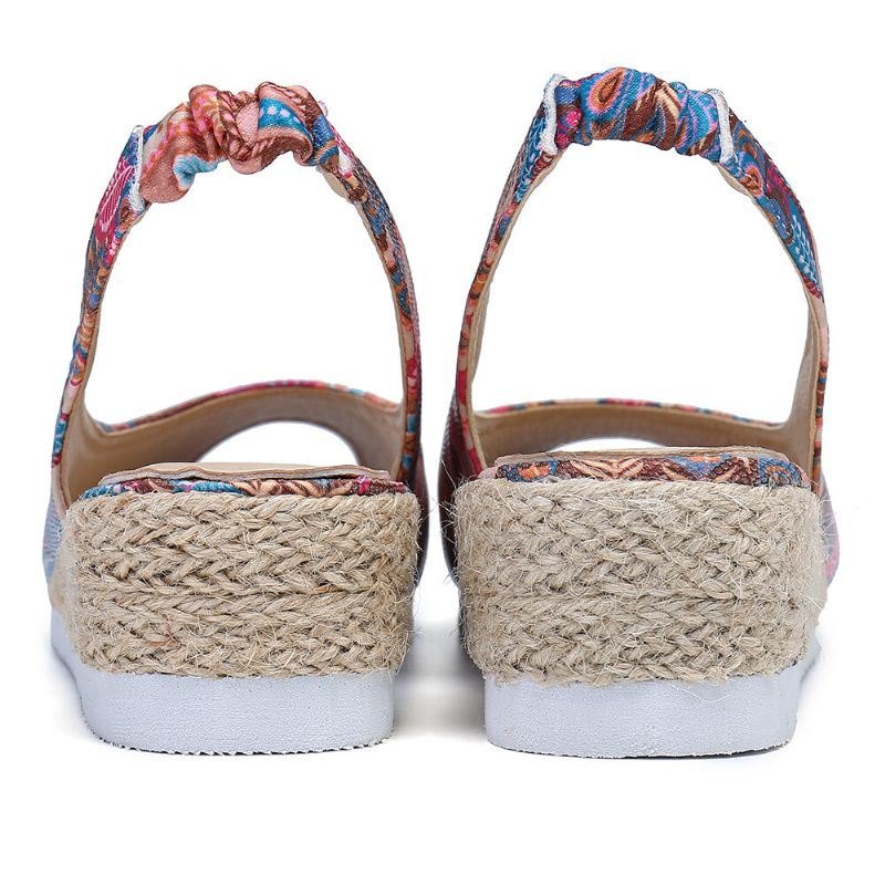 Damepåfuglmønster Espadrille Comfy Kile Peeptoe-plattformer