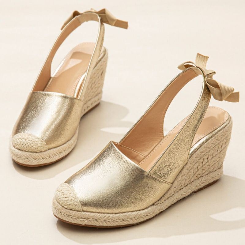 Stor Størrelse Dame Metallic Closed Toe Espadrilles Slingback Wedeges Sandaler