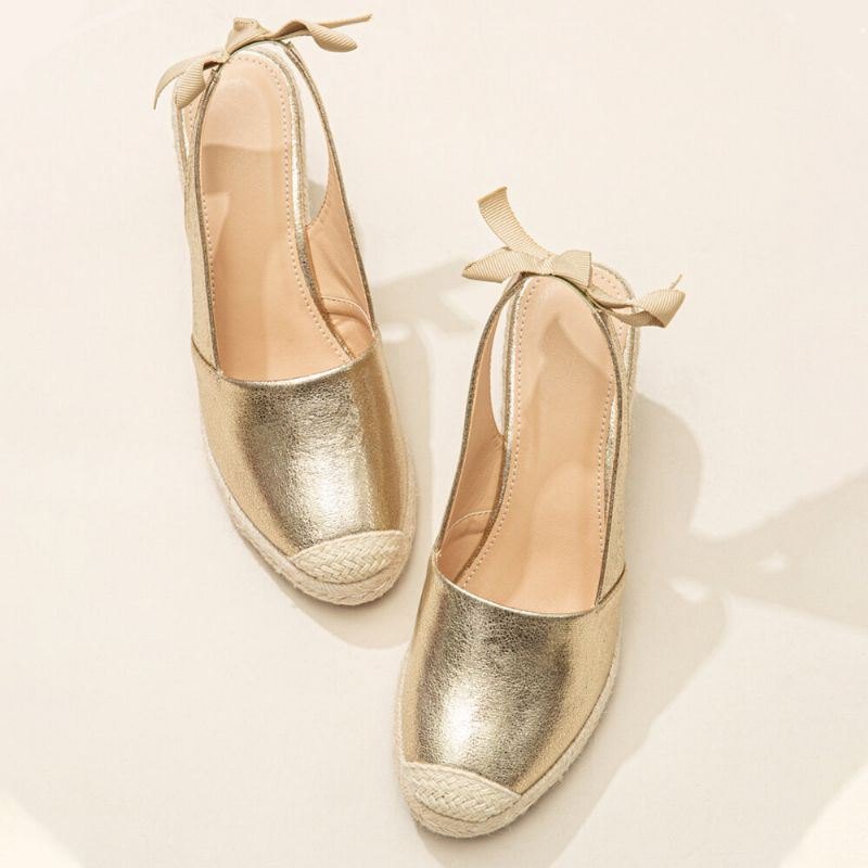 Stor Størrelse Dame Metallic Closed Toe Espadrilles Slingback Wedeges Sandaler